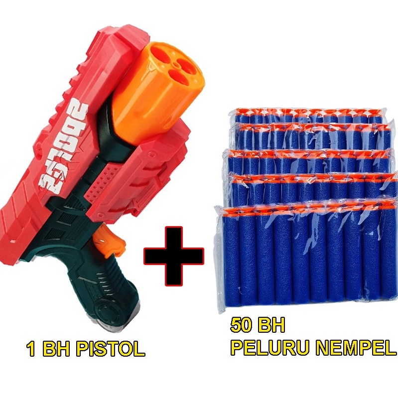｀ Paket 1 bh Pistol + 50 bh Peluru Nerf Nempel | Tembakan Nerf Peluru Busa | Mainan Nerf | Senjata N