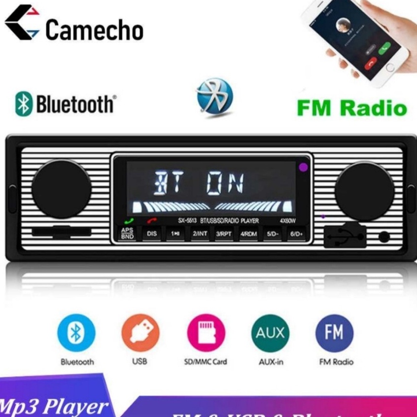 ➶ Bluebooth Camecho Audio Player Mobil 12 1Din FM Receiver Aux USB SD-SX-5513 ✻ ★