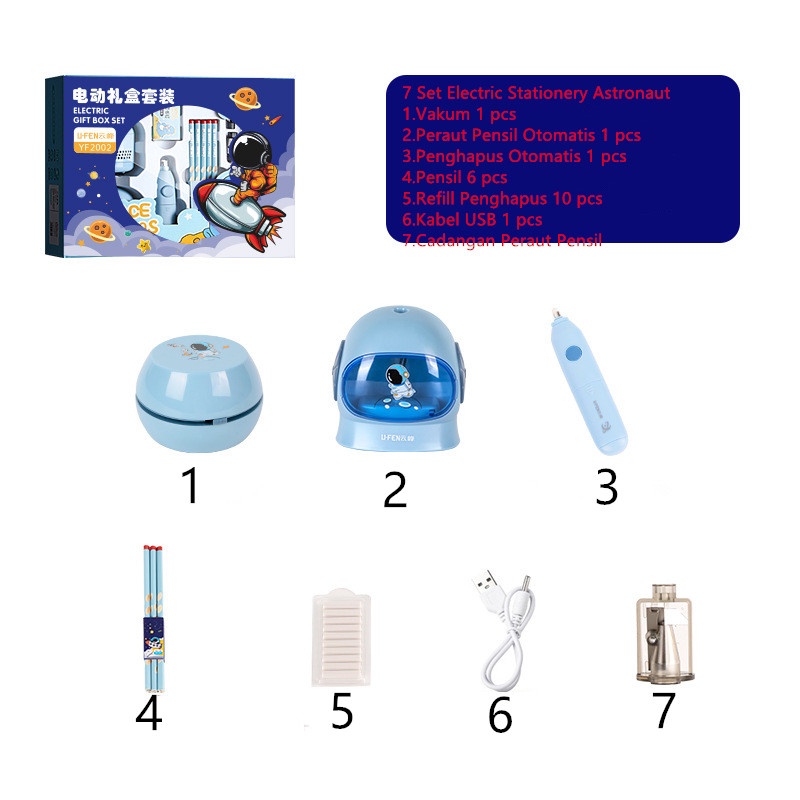 

L75 ELECTRIC STATIONERY SET / SET ALAT TULIS RAUTAN PENGHAPUS VACUUM PENSIL 11 IN 1 YXI