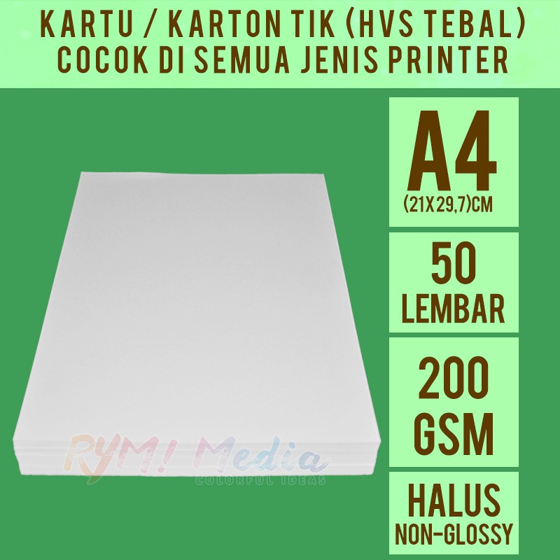 

GUH KARTU TIK 200 GSM A4 ISI 50 LBR / HVS BC TEBAL HALUS BRIEF CARD 200 GRAM FOR INKJET PRINTER V9T