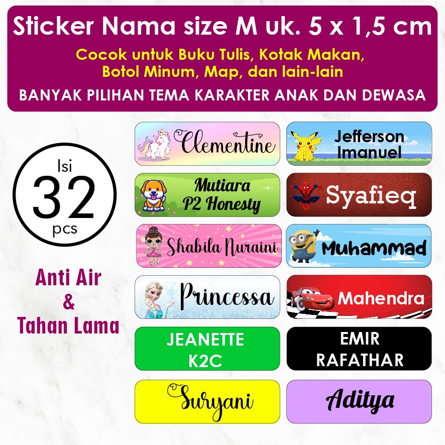 

GAX STIKER LABEL NAMA CUSTOM UKURAN M ISI 32 PCS LABEL NAMA ANAK WATERPROOF TAHAN AIR STIKER PENSIL