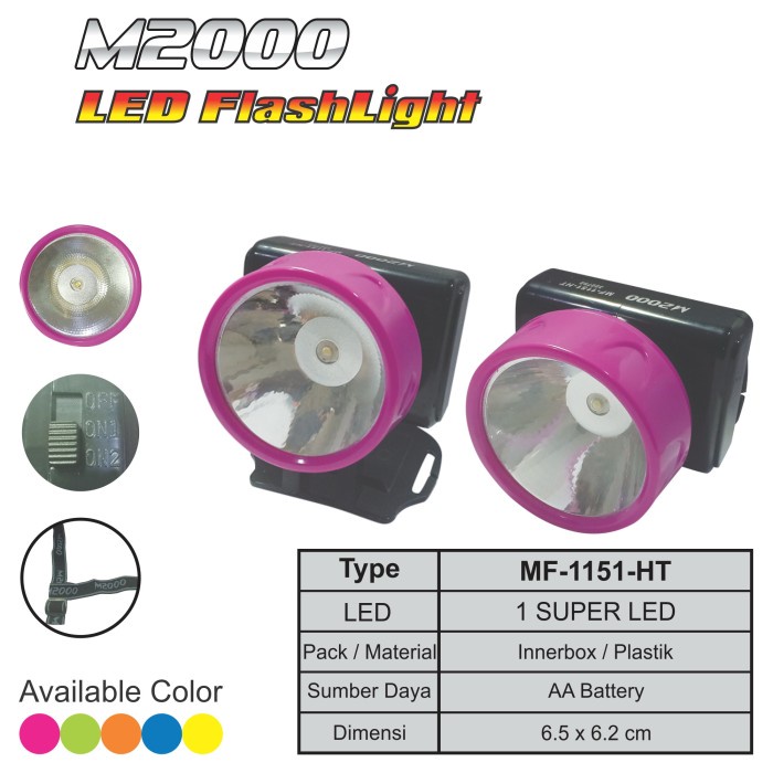 TERBARU M2000 LED FlashLight MF-1151HT Lampu Kepala Super Terang /SENTER KEPALA/SENTER MINI/SENTER