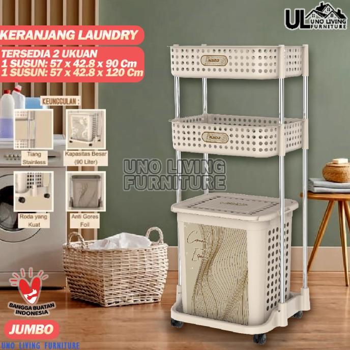 Laundry Basket Jumbo Stainless Steel Rak Keranjang Baju Naiba Emerald