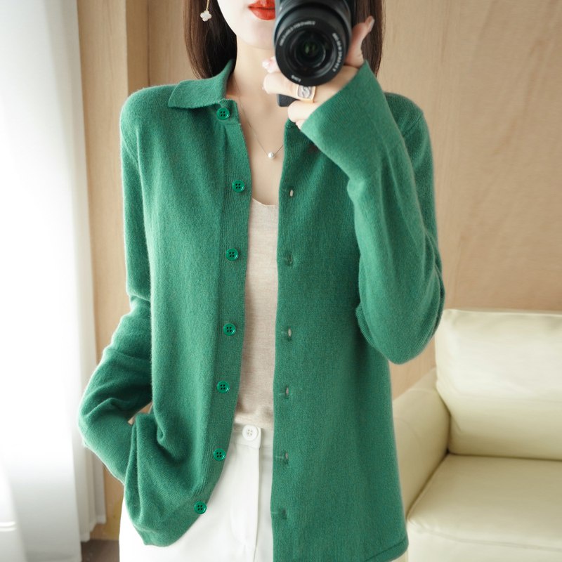 ❤Spring/Autumn cashmere sweater women's cardigan sweater coat shirt collar cashmere cardigan