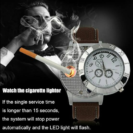 JAM TANGAN Terlaris 2in1 Korek Api Rokok Lighter Charger USB - Silver Coklat N7K6 original ootd aest