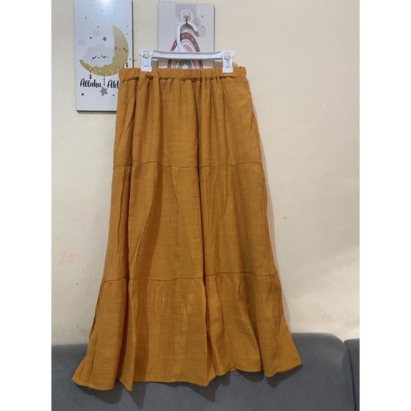 turmeric pleated flare skirt mustard kuning kunyit rok umpak canda