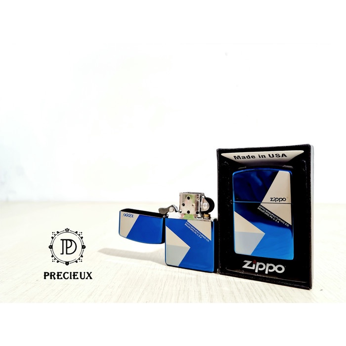 Korek Api Zippo Blue Chrome Glossy Original Ping Sound "Precieux"
