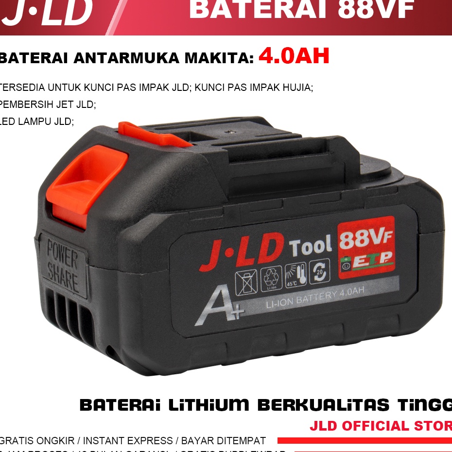 ➪ JLD bor baterai 88VF  - 4.0Ah BATERAI MESIN BOR BY JLD - BATERAI CORDLESS Kompatibel dengan produk JLD Baterai antarmuka Makita ⁑ ✢ ー