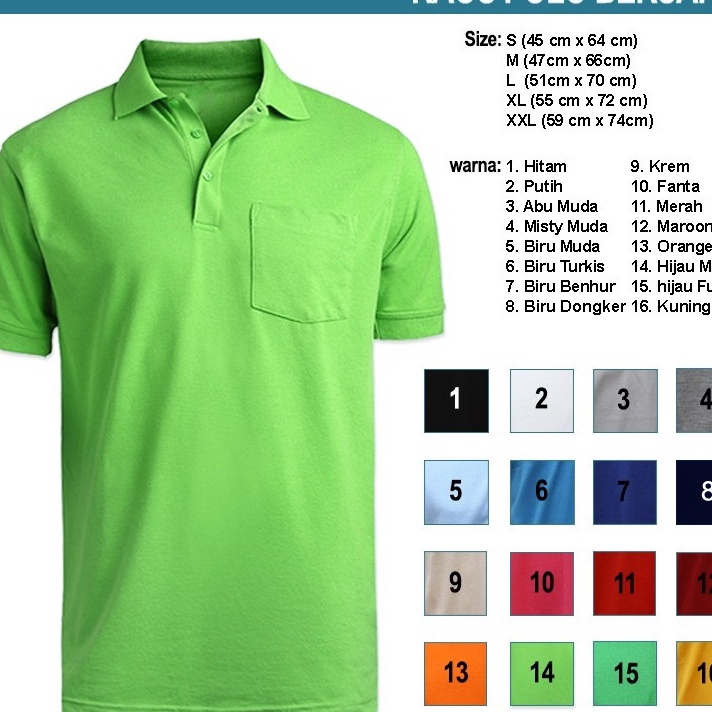 Dijual Murah Kaos kerah Polo shirt bersaku/kantong POLOS , bahan Lacoste Pique (PE) Terkini