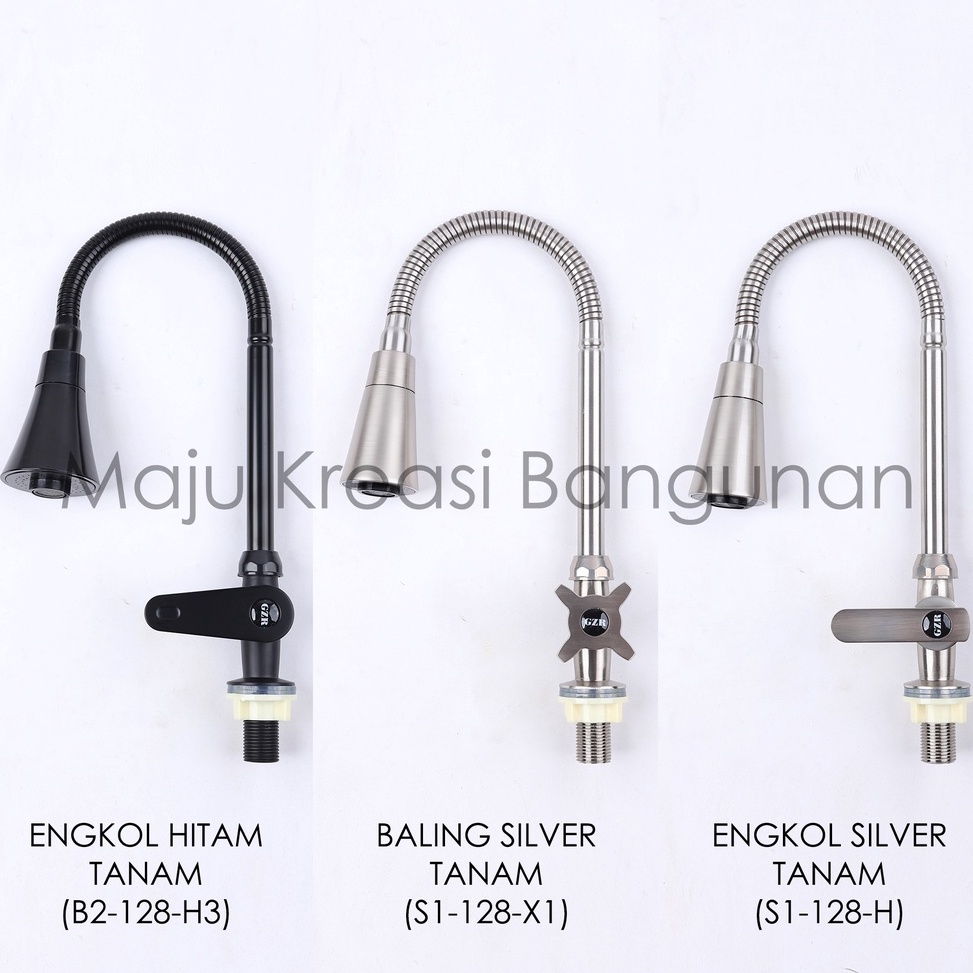 ➼ Kran Angsa Fleksibel Tanam GZR Terompet Engkol Baling Keran Cuci Piring Hitam Silver Flexible Sink