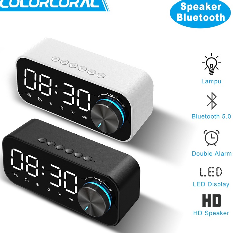 Oke Price.. ColorCoral Lampu Speaker Bluetooth Portable Bass Jam Alarm Clock LED Display Spiker Blue