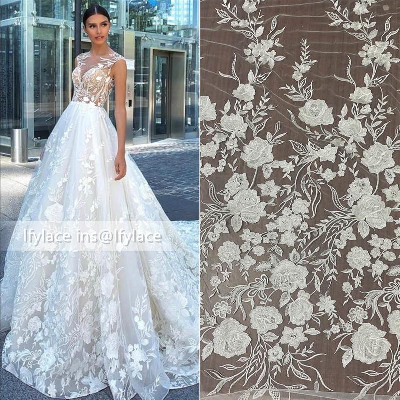 LFY Latest Sequins Luxury Top Quality Rayon Soft Embroidery Tulle Wedding Bridal Gown Dress French L