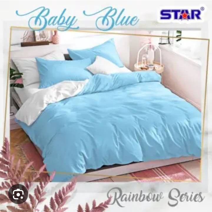 Sprei Set Premium Katun STAR Motif Polos Babyblue