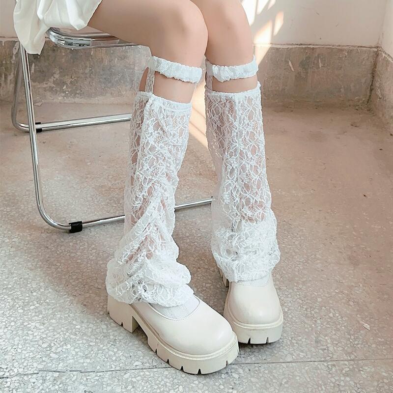 Combhaaki-Women Lace Straps Leg Heaters Super Soft Boots Shoe Cuffs Cover Thin Sunscreen Harajuku Bo