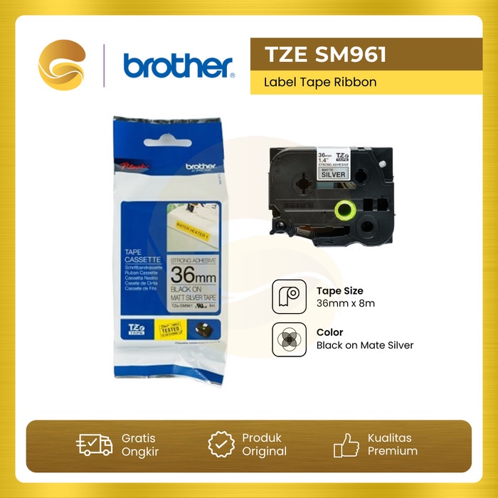 

BROTHER Label Tape TZE SM961 Strong 36mm 36mm Black On Matte Silver