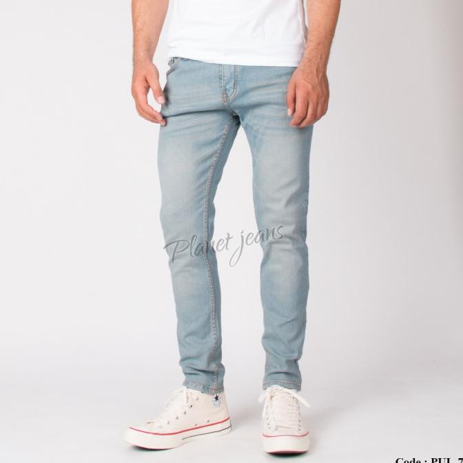 Celana Jeans Pria Skinny - Vonts Old Blue Wash Denim Planet Jeans Original