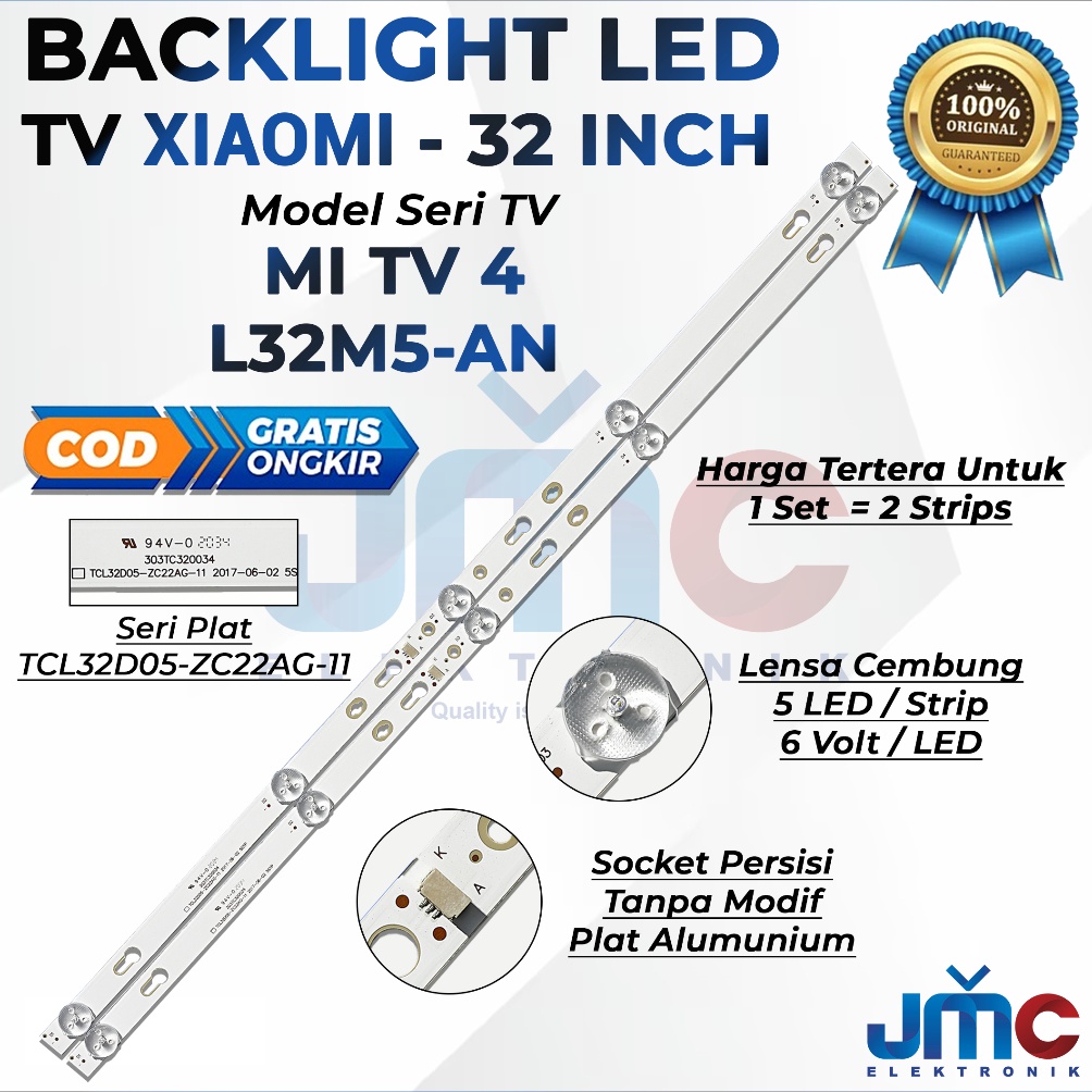 Stok banyak BACKLIGHT TV LED XIAOMI MI TV 4 L32M5-AN L32M5AN L-32M5AN 5K 6V 32 INC INCH 32IN JS7