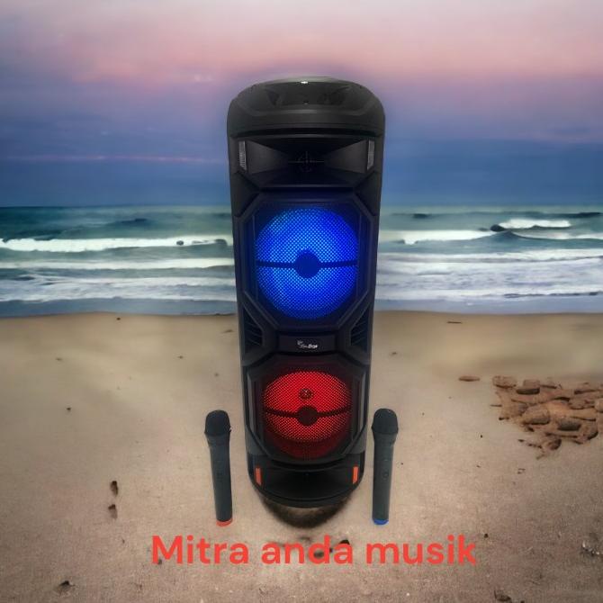 Speaker Aktif Portable 2 Mic Wireless 2X8" Speaker Aktif Wireless Fuyumicare_