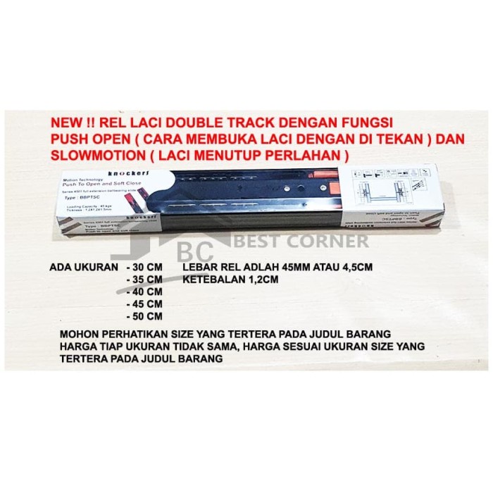 Terlaris Rel Laci Knockers 30 Cm Push Open Dan Soft Closing / Slowmotion