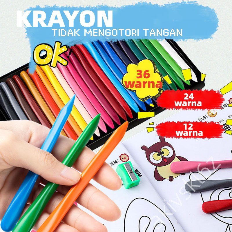 

DJ8 KRAYON 12/24/36 WARNA CERAH BENTUK SEGITIGA ERGONOMIS TIDAK BERACUN BISA DICUCI SET KRAYON O8B