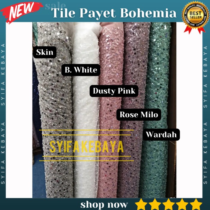 Terlaris Kain Tile Payet Bohemia Mewah. Lace Tulle Brokat Brukat Payet Mewah