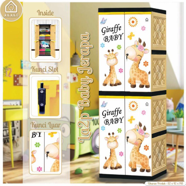 LANGSUNG ORDER. AKAKO - Lemari anak Motif Printing Baby Jerapah, Owl, Teddy Bear, Rainbow Ruby, Trai