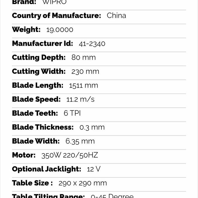 Mesin Bandsaw Jdd 240-9'-(41-2340) Wipro Mesin Bandsaw