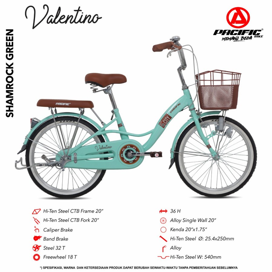 sepeda city bike anak 20" PACIFIC VALENTINO Original Garansi 5 tahun