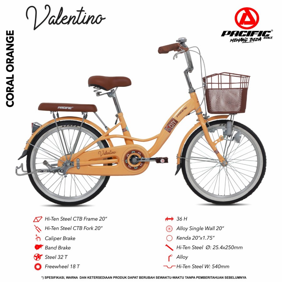 sepeda city bike anak 20/26 PACIFIC VALENTINO Original Garansi 5 tahun