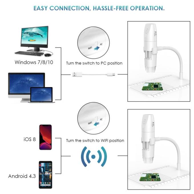 Mikroskop Digital Elektronik Led 50X-1000X Wifi Wireless / Usb