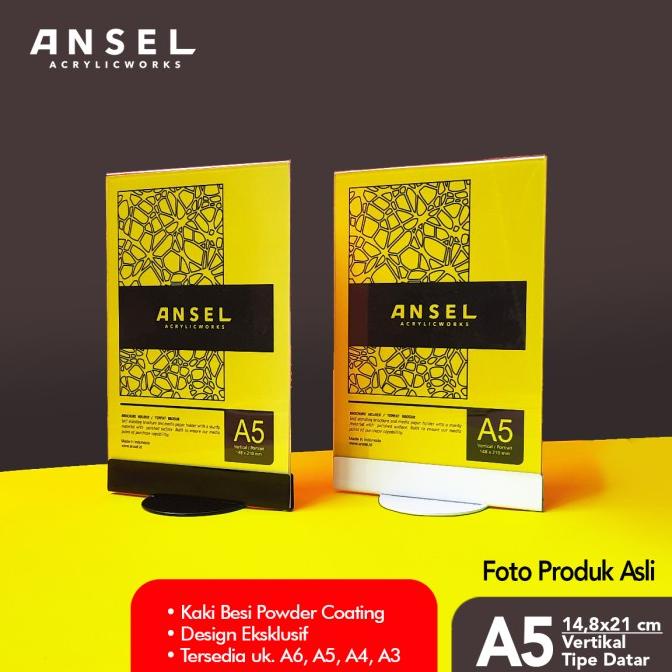 

Terlaris Ansel Tent Card Acrylic Kaki Besi/Datar A5 Vertikal 14,8X21Cm/ Akrilik