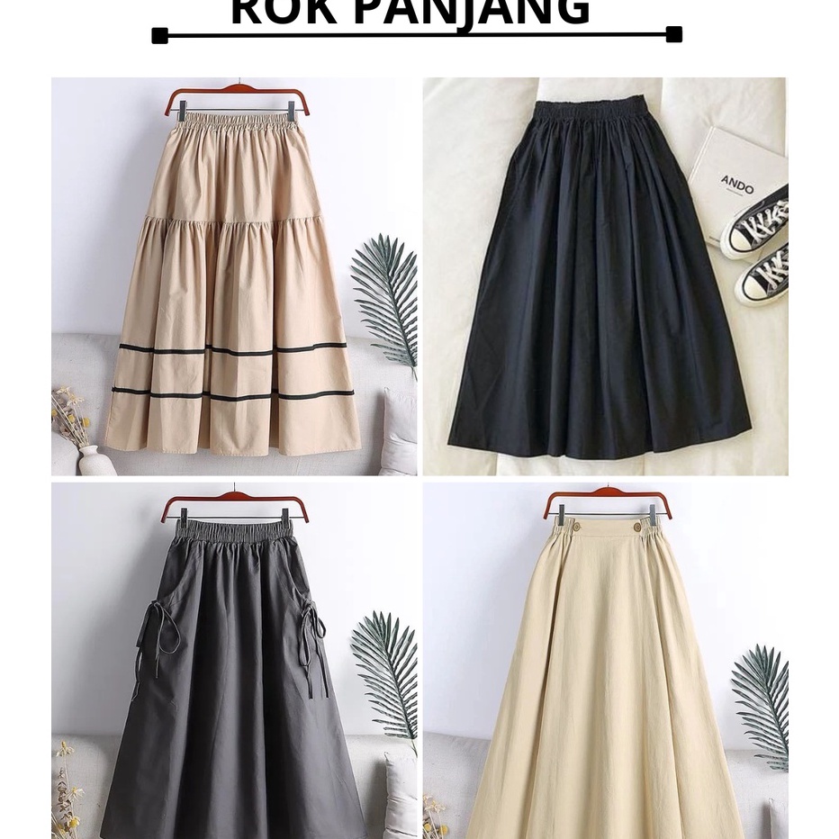 Stok Banyak ROK MAYUNG PANJANG POLOS BAHAN KATUN LINEN PREMIUM ROK KOREAN STYLE WANITA TERBARU 2023 