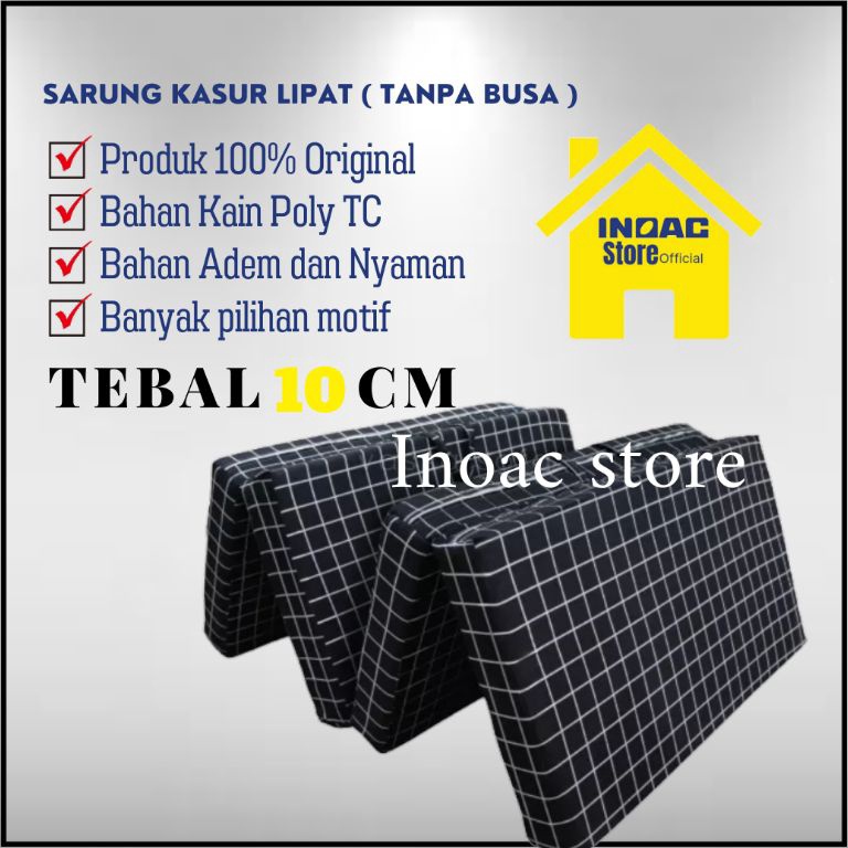 TERMURAH. [ HANYA SARUNG ] Sarung Kasur Busa Lipat 4/3/2 Resleting Tebal 10 cm / Cover Kasur Busa In