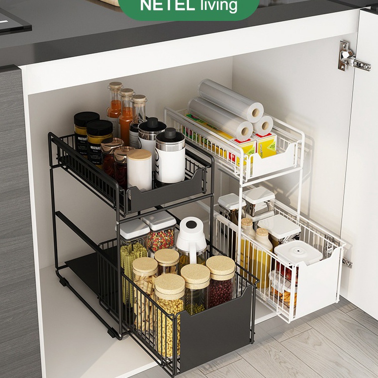 TERLARIS. NETEL Dapur Rak Kabinet Lemari Geser Keranjang Rak Penyimpanan Laci Rak Dapur Bawah Wastaf