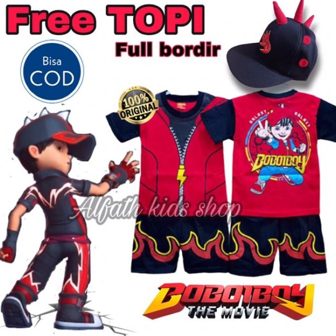 Stelan Baju Kostum Boboiboy Anak Gratis Topi /Boboiboy Halilintar Anak Bestq