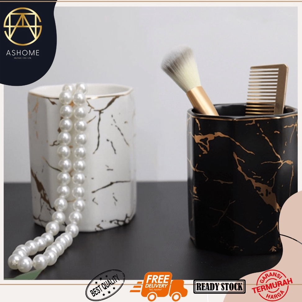 LANGSUNG ATC. ASHOME Tempat Sendok Keramik Corak Marble Doff Gold Elegant / Tempat Sendok Mewah / Te