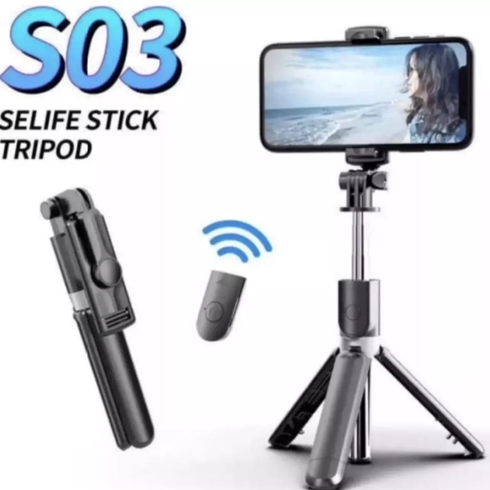 Kekinian.. Tripod Bluetooth wireless S03 3in 1 Integrated Tripod S03 Tongsis Remote Bluetooth 7DM