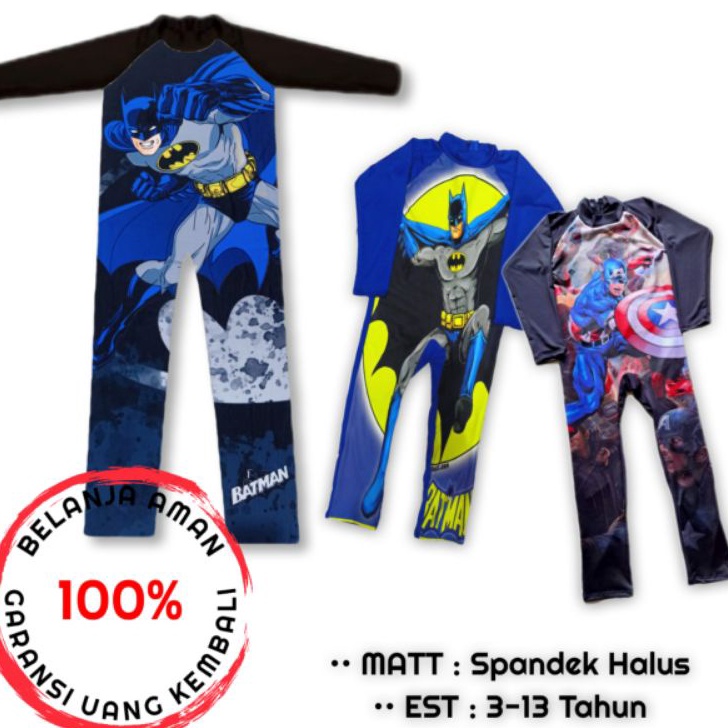IDA703 baju renang anak laki laki lengan panjang print karaktek super hero usia 3-13 tahun ==