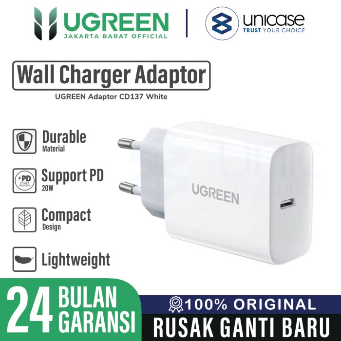 Wall Kepala Adaptor Charger iPhone 20W / 10W UGREEN USB / Type C Fast