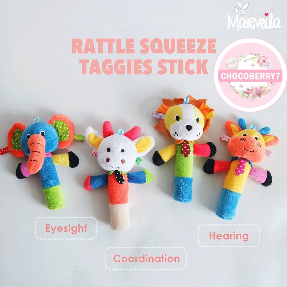 TREN TERBARU. Marveila Rattle Squeeze Stick Taggies Mainan Tangan Bayi Baby Rattles