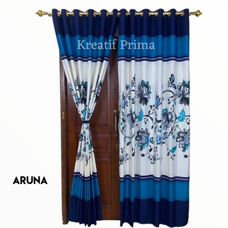 Gorden pintu jendela warna biru cerah kain jendela