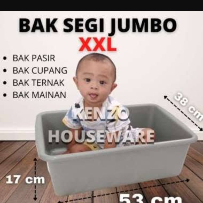 Bak Segi Abu Taiwan Plastik Jumbo Besar Tebal 53X37X15CM Basin Baskom Segi Kotak Box Keranjang Segi 