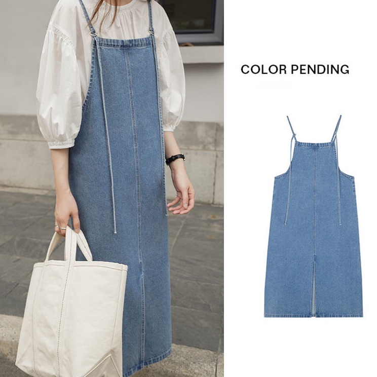️✔️✔️ 【wanita.id】overall jeans wanita rok jeans korean style 7/8 midi dress baju kodok wanita jamsui