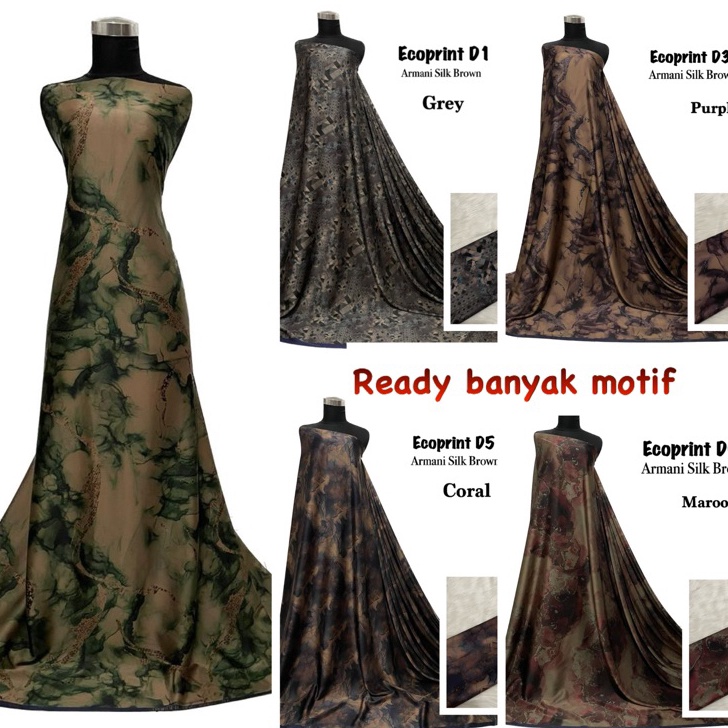 ATA291 Bahan Kain Armani silk brown ecoprint import / armany silk abstrak / kain silk meteran gamis mukena ++