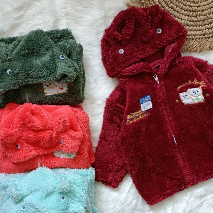 KHF442 Jaket bulu bayi telinga 3-24 bulan / jaket bulu murah / jaket bulu lembut / jaket bulu tebal 