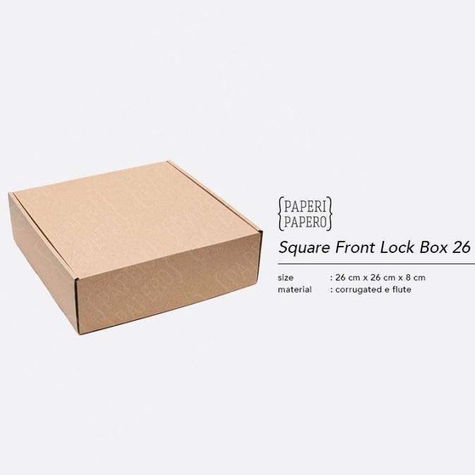 

_^_^_^] Square Front Lock Box 26 x 26 x 8 cm - Kotak Kardus Packaging Hampers