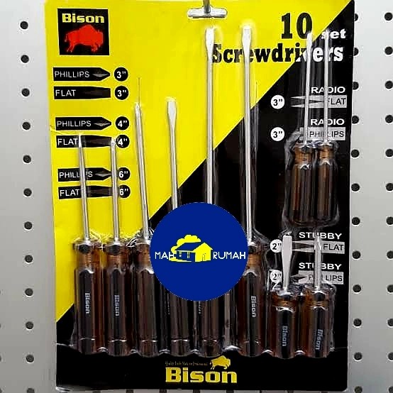 nice Obeng Set 10pcs 10 pcs Radio Cebol Min Minus Plus 2" 3" 4" 6" - BISON