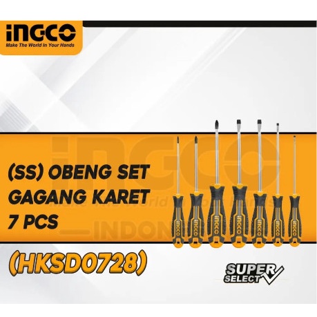 nice OBENG SET GAGANG KARET 7 PCS SCREWDRIVER INGCO HKSD0728