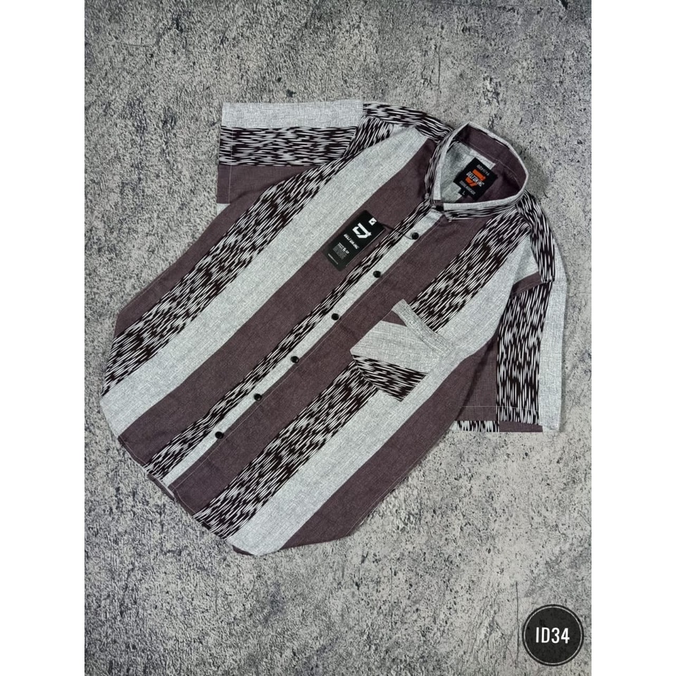 Kemeja Lengan Pendek Pria Model Slimfit Kemeja - Stripe Lengan Pendek Salur Casual (ID27)
