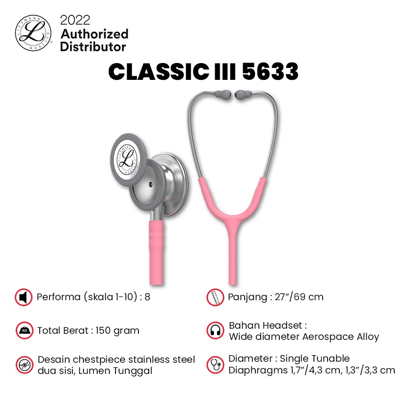 3M Littmann Classic III Stethoscope / Stetoskop Dewasa - PEARL PINK - 5633